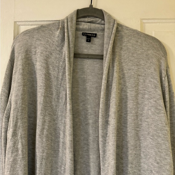 Express Grey Open Front Boho Detail Seam Flowing Cardigan• Medium - Picture 3 of 7